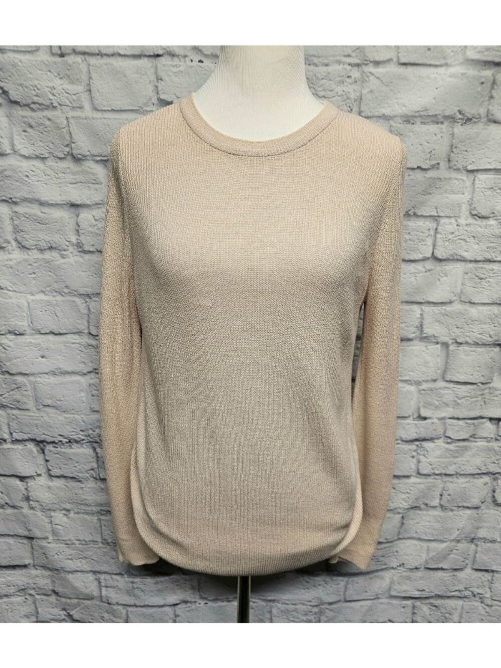 JOHN + JENN S BEIGE PINK SIDE SLIT LIGHTWEIGHT KNIT SWEATER RIBBED CURVE HEM TOP